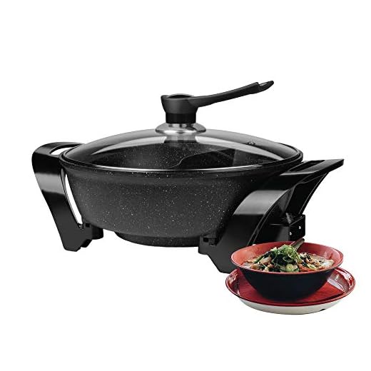 Brentwood SK-72BK Electric Non-Stick 6-Quart Shabu Pot with Divider, Black