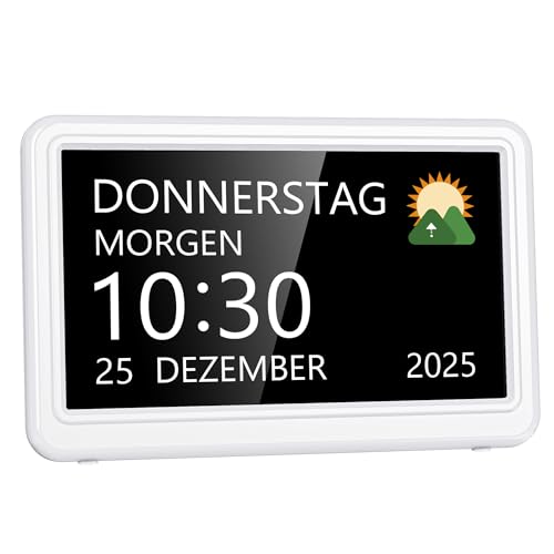 Roxicosly Digitaler Kalender, Elektronischer Tag Datum Wecker, Digital Uhr mit 20 Benutzerdefinierte Erinnerungen, 20 Wecker, 12 Themen, 10 Stufen Dimmer, 7 Zoll, Demenz Uhr für Senioren