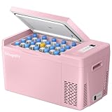 BougeRV Pink 23Quart Portable Refrigerator, 12 Volt Fridge 22L, Portable Freezer Compressor Cooler 12/24V DC 110~240 Volt AC for Truck Van RV Camper -8℉~50℉