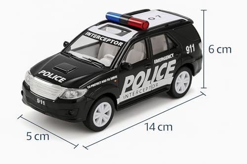Image of Police Interceptor Toy Car - 15 cm Pull-Back Action Model | Black, Non-Toxic Plastic, Soft Edges | Realistic Design for Kids & Collectors