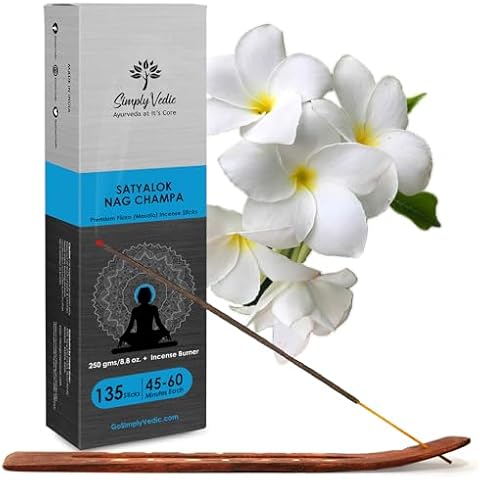 Simply Vedic Nag Champa Masala Incense Sticks, Premium Handmade Agarbatti Removes Negative Energy, Reduces Stress, Promotes Relaxation| for Meditation Pooja Aromatherapy Yoga 250g (135 Sticks)+ Holder Cover