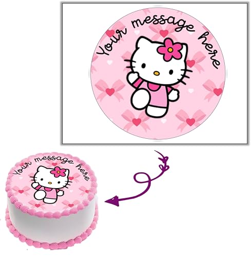 Hello Edible cake images Kitty, topper printed on edible paper sugar icing sheet, Customize your own kitty cat cake topper, with your own message and size. NON PRECUT