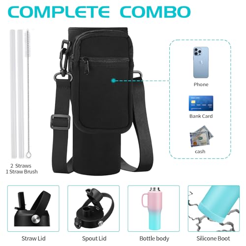 Image of 32oz Insulated Water Bottle - with Straw & Spout Lid, Strap Carrier Bag, Cold-48H & Hot-24H, Stainless Steel Travel Cup with Handle, Reusable Slim Metal Water Bottle for Car Travel Cycle Gym