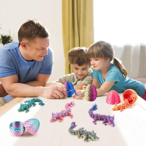 image for Dxldfks 3D Printed Dragon with Egg, Small Articulated Crystal Dragons 