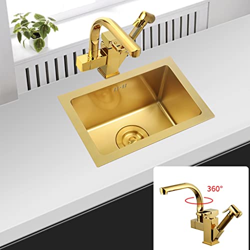 キッチンシンク シングルボウルバー ゴールドシンク ゴールド水切り付きキッチンシンク キッチンまたはバーに最適 4つのパッケージオプション、D-45x45x21.5cm