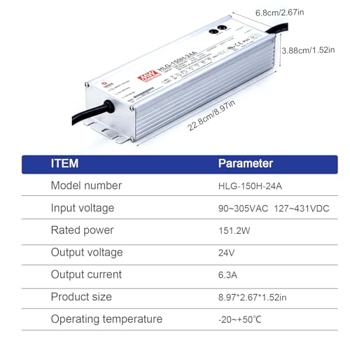 Image of Generic HLG-150H-24A 150W 24V 6.3A Constant Current + Constant Voltage LED Driver IP67