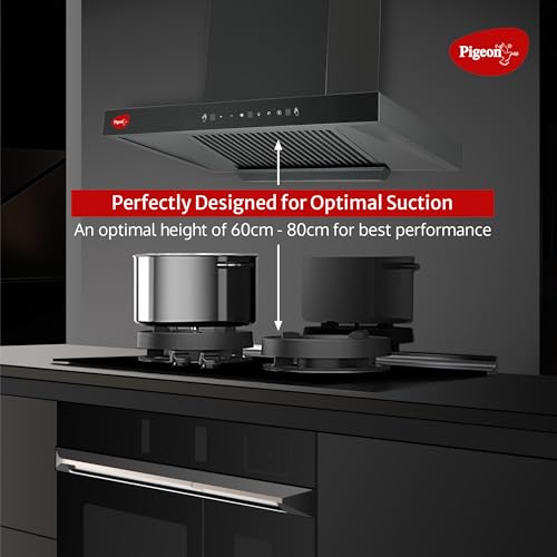 Image of Pigeon Atmos 75 cm BLDC T Shape Kitchen Chimney 1500 m3 /hr | Filterless Autoclean Kitchen Chimney | 12 Years Motor and 2 Years Comprehensive Warranty |Black | 9 Speed Touch Control + Motion Sensor