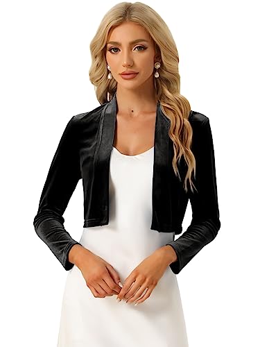Image of Allegra K Velvet Shrug for Women's Long Sleeve Open Front Cardigan Cocktail Party Cropped Bolero Jacket