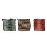 Creative Co-Op Cotton Crocheted, 3 Colors Pot Holders, 8