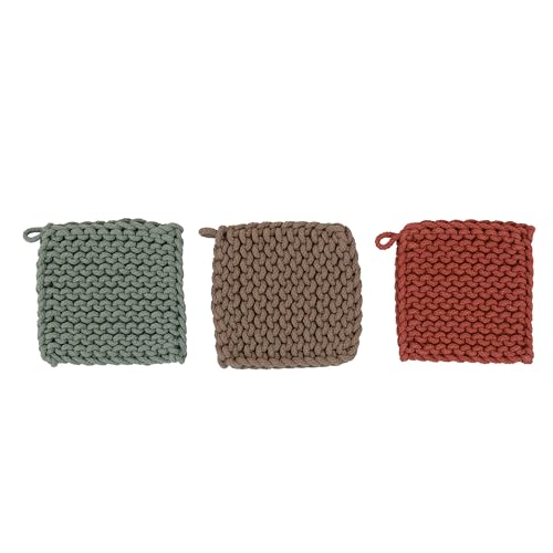 Creative Co-Op Cotton Crocheted, 3 Colors Pot Holders, 8
