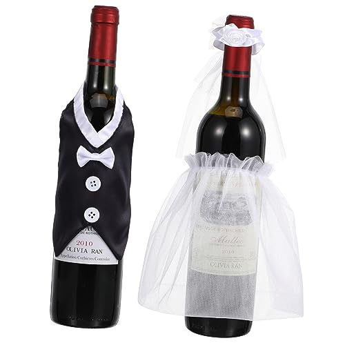 Garneck Set da Abito da Vino 2 Paia/4 Pezzi Decorazione per Bottiglie di Vino da Sposa Tessuto Confortevole per Decorazioni di