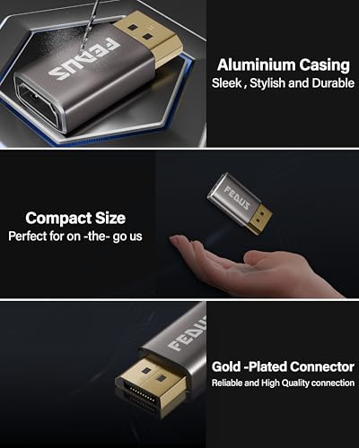 Image of FEDUS IEKON PRO PACK-2, 4K DisplayPort to HDMI Adapter, Unidirectional DP Male to HDMI Female Converter Cable (4K@60Hz, 2K@144Hz) Gold-Plated, Aluminum Shell for HP, Dell, GPU, PC,Monitor /TV /Projector