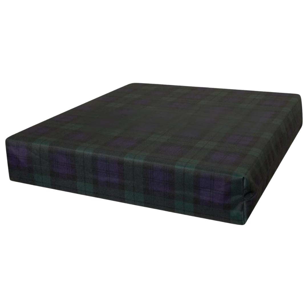 Orthopaedic Memory Foam Seat Pad Cushion Pressure Relief for Office Chairs, Cars, Wheelchairs & Mobility Scooters Waterproof Zipped Cover (Green Check, 20" x 18" x 2")