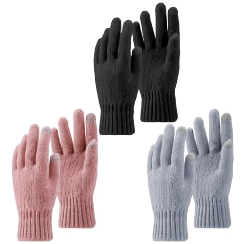 Utensilsto 3 Paar Handschuhe Damen Winter Touchscreen Handschuhe Thermo Winterhandschuhe Wollhandschuhe Warm Winter Gloves Frauen Geschenk Weihnachten