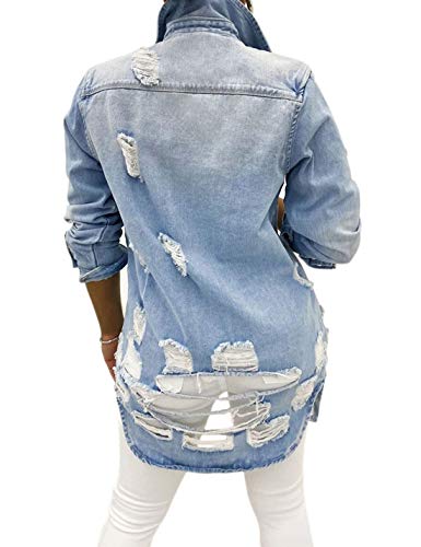 Tanming Women's Casual Lapel Slim Long Sleeve Denim Outercoat Jacket Windbreaker (Lightblue#1, X-Large) #TOP1