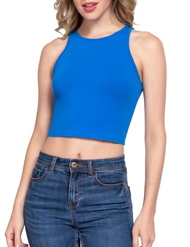 Women Sleeveless Cami Crop Tank Tops Racerback High Halter Neck Shirts4