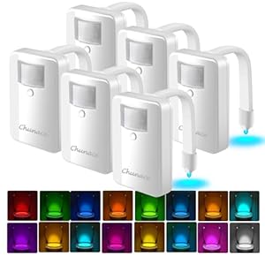Chunace Toilet Night Lights with Motion Sensor Activated, 16 LED Color Changing Inside Toilet Glow Bowl Nightlight for Bathroom Decor Accessories, AA Batteries Operated, Pack of 6