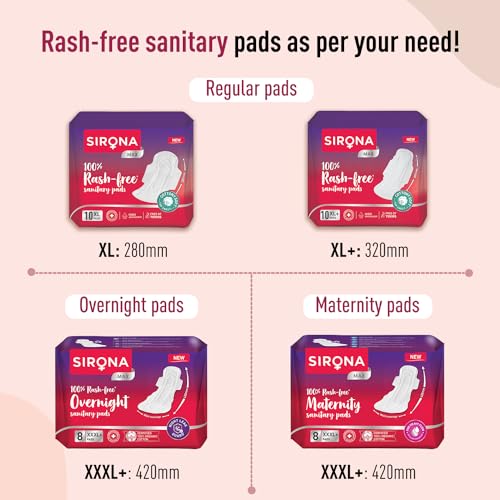 Image of Sirona Max Sanitary Pads for Women | XL (Pack of 120 Pads) | 100% Rash Free & Toxic-Free | Organic Cotton Sanitary Pad | Up to 0% Leakage, Comfortable & High Absorbency