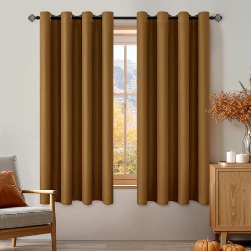Image of MIULEE Golden Brown Blackout Bedroom Curtains Drapes 72 Inch Long 52 inchx72 inch | Grommet Top, Room Darkening Window Drapes, Privacy Protection, Thermal Insulated, Heat Blocking, Light Blocking