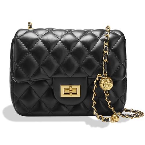 DOTBABY Diamond Chain Shoulder Crossbody Bag, Fashionable Women's Leather Tote Handbag, Adjustable Straps,Buckle Opening