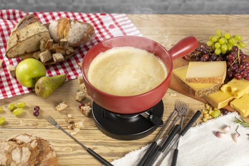 Foto von KUHN RIKON Käsefondue Set Classic rot· Ø 23 cm, 2.6 Liter Inhalt, ideal für 4-6 Personen, Set enthält 6 Gabeln, einen Pastenbrenner, und ein Rechaud