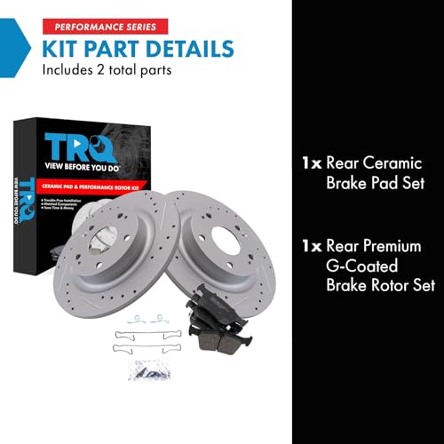 Image of TRQ Performance Rear Brake Pad and Rotor Set Ceramic Coated Drilled Slotted Rotors Compatible with 2017-2020 Honda Civic