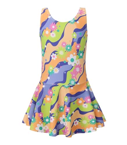 Image of Girls One Piece Swimsuits Leopard Bathing Suit for Kids Hawaiian Swimwear with Skirt Swim Dress 3-16 Years
