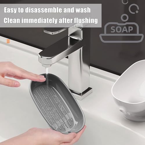 Image of Self Draining Plastic Soap Holder with Suction Cup - Leaf Shape Bar Soap Dish for Kitchen Sink, Shower, and Bathtub (1, White)