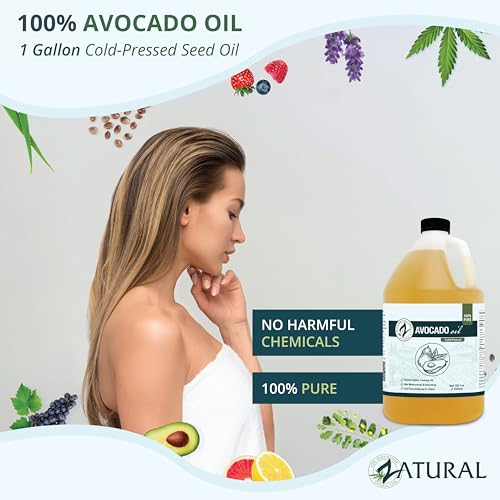 Image of Zatural 100% Avocado Oil Pure Natural without Additives, Clean, Cold Pressed, Non-GMO, Vegan: For Cooking, Frying, Baking and for Sauces, Dressings, Marinades, Salads (1 Gallon)
