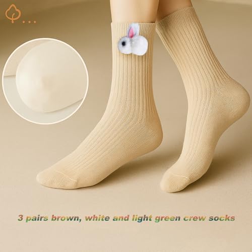 Image of 3 Pairs Women Cotton Crew Socks Animal Socks Cute Emulation Rabbit Decoration Women Casual Crew Sock