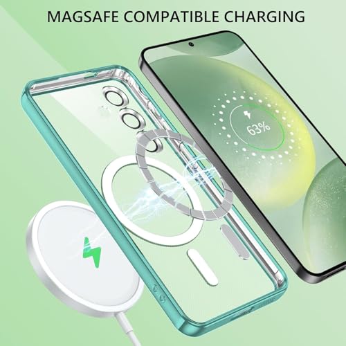Image of VONZEE Clear Logo Electroplating Transparent Case for Samsung A16 5G, Magnetic Plating [Support for MagSafe Charger] Electroplate TPU Cover, Individual Camera Protection for Each Lens - Green