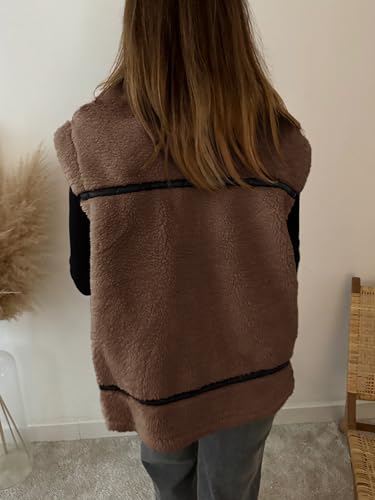 Tankaneo Womens Fuzzy Fleece Vest Sleeveless Zip Up Sherpa Jacket Fall Loose Fit Warm Outerwear with Pockets4