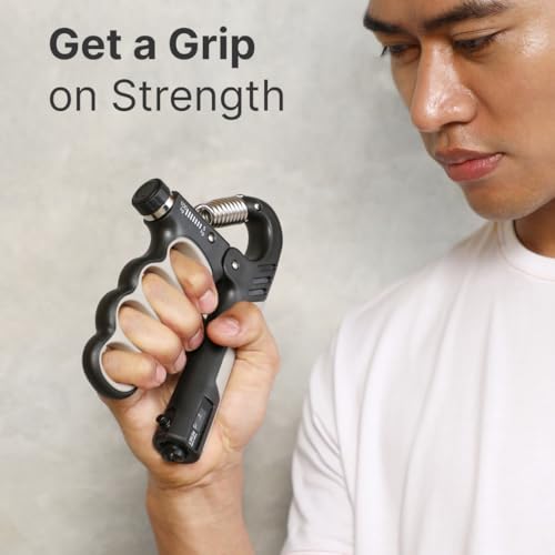 Image of cult Adjustable Hand Gripper with Counter for Men Women - Steel Coil Grip Strengthener 5-100 kg TPR Handle Ergonomic Fitness Tool for Forearm Exercise Wrist Training Portable Gym Equipment