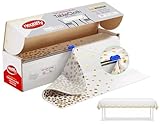 Neatiffy Disposable Plastic Table Cloth Roll with Slide Cutter | Waterproof Cover for Rectangle, Square, Oval Tables | Picnic, Party, Banquet, Birthdays, Weddings - White Gold Dots