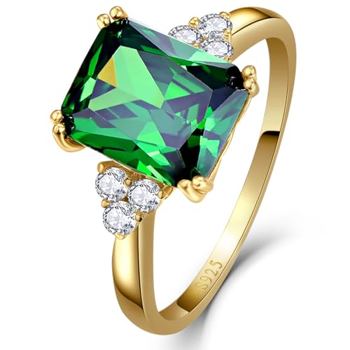 3.5ct Simulated Gemstone Ring 925 Sterling Silver 10x8mm Radiant Cut Sapphire|Emerald|Amethyst|Cubic Zirconia Ring Birthstone Rings for Mothers Valentines Thanksgiving Day Size 5-10