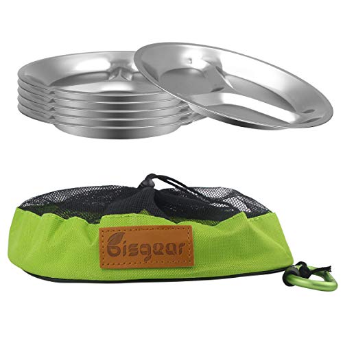 Bisgear 10.25 inch Stainless Steel Round Divided Plates Pack of 6 with Carabiner