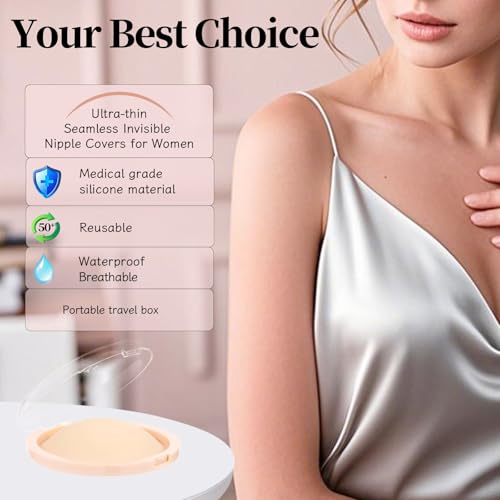 Nipple Covers For Women - Reusable Invisible Waterproof Sticky Pasties - Cakes Nipple Cover No Show with Travel Box3