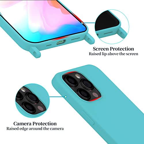 Image of Compatible with iPhone 13 Pro Case Lanyard Crossbody Strap Adjustable Shockproof Drop Protection Silicone Phone Cover for 6.1'', Sea Blue, Q6184-01