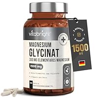 Magnesium glycinat 180 Kapseln – 300 mg elementares Magnesium pro Portion – 1500 mg Magnesiumbisglycinat pro Dosis – Hochdosiert und ohne Zusatzstoffe – VitaBright Bio-Magnesiumbisglycinat