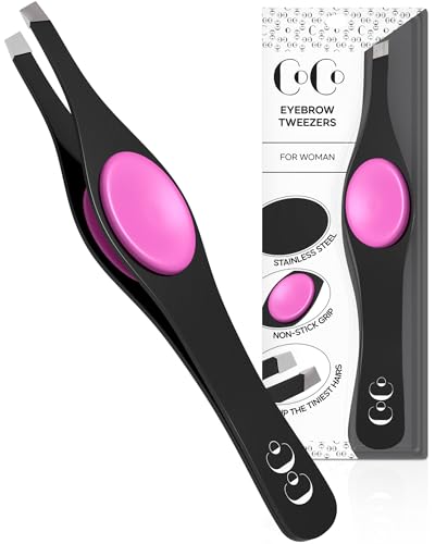 Cosos Tweezers for Facial Hair Women – Slant Tip Eyebrow Tweezers, Stainless Steel with Sharp Precision Tip for Shaping Eyebrows, and Ingrown & Fine Hair Removal – Non-Slip Grip