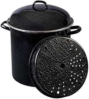 Granite Ware 15 QT. Heavy Gauge Seafood/Tamale Steamer Pot with Lid & Trivet Speckled Black, Stainless Steel Rim