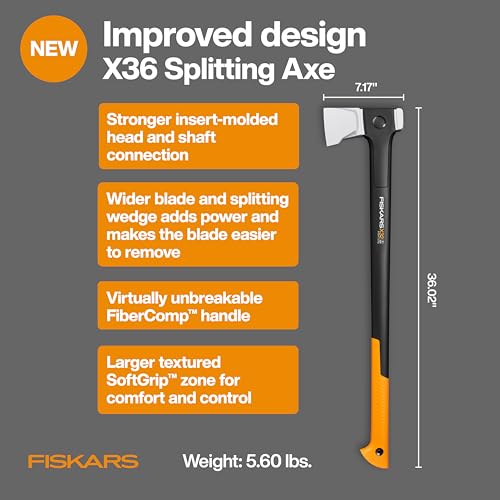 Image of Fiskars X36 Super Splitting Axe 36 inch, Forged Steel Blade for More One-Strike Splits on Large Logs, Shock-Absorbing FiberComp Handle & Low-Friction Coating for Easy Removal & Rust Protection