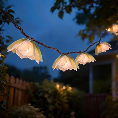 TWINKVILLA Decorative String Lights Plug in with 10 Bulbs, Flower Garland Fairy Lights Connectable Weatherproof Outdoor Indoor for Wedding Pergola Bedroom Porch Floral Home Decor (Green White)