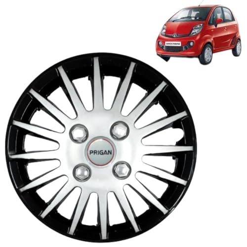 Image of Prigan TATA Nano Black Silver Wheel Cover 12 inch for -TATA Nano (Set of 4 Pcs) (Press Fitting) Model- Camry DC 12