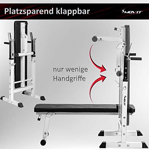 Movit® weight bench with adjustable barbell holder and dip station, foldable, 2 colours, optionally with 30 kg or 60 kg dumbbell set, home training device home gym power station - Image 6