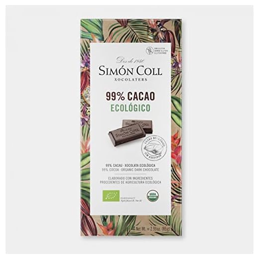 Simón Coll - Pack 12 Tabletas de Chocolate Ecológico Negro Puro 99% Cacao (85gr x unidad) – Sin Gluten