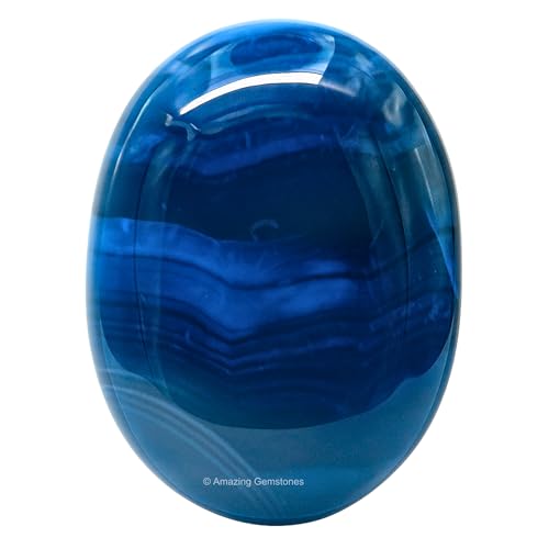 Image of Amazing Gemstone Blue Onyx Crystals and Healing Stones - Large Palm Stone Crystals Piedra - Crystal for Good Luck, Balanced Positive Energy, Meditation - Unique Stocking Stuffers Gifts for Women, Men