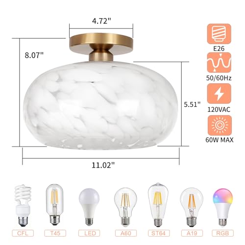 Frideko Home Semi Flush Mount Ceiling Light Fixture - Upgraded Larger Hallway Light Fixtures Globe Glass Close To Ceiling Lamp Gold Modern Light Fixtures Ceiling For Bedroom Bathroom Entryway Kitchen thumb #3
