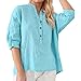 Silk Top - Camicia da donna casual con bottoni, maniche miste, colletto alto, cotone, rotolo solido, camicetta da donna a maniche lunghe da donna, Blu, XXL
