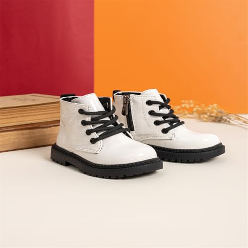 Sonsage Toddler Boots Boys Girls Combat Ankle Boots Patent Lace Up Side Zipper Booties for Little Kid by Sonsage - Used condition - Image 4